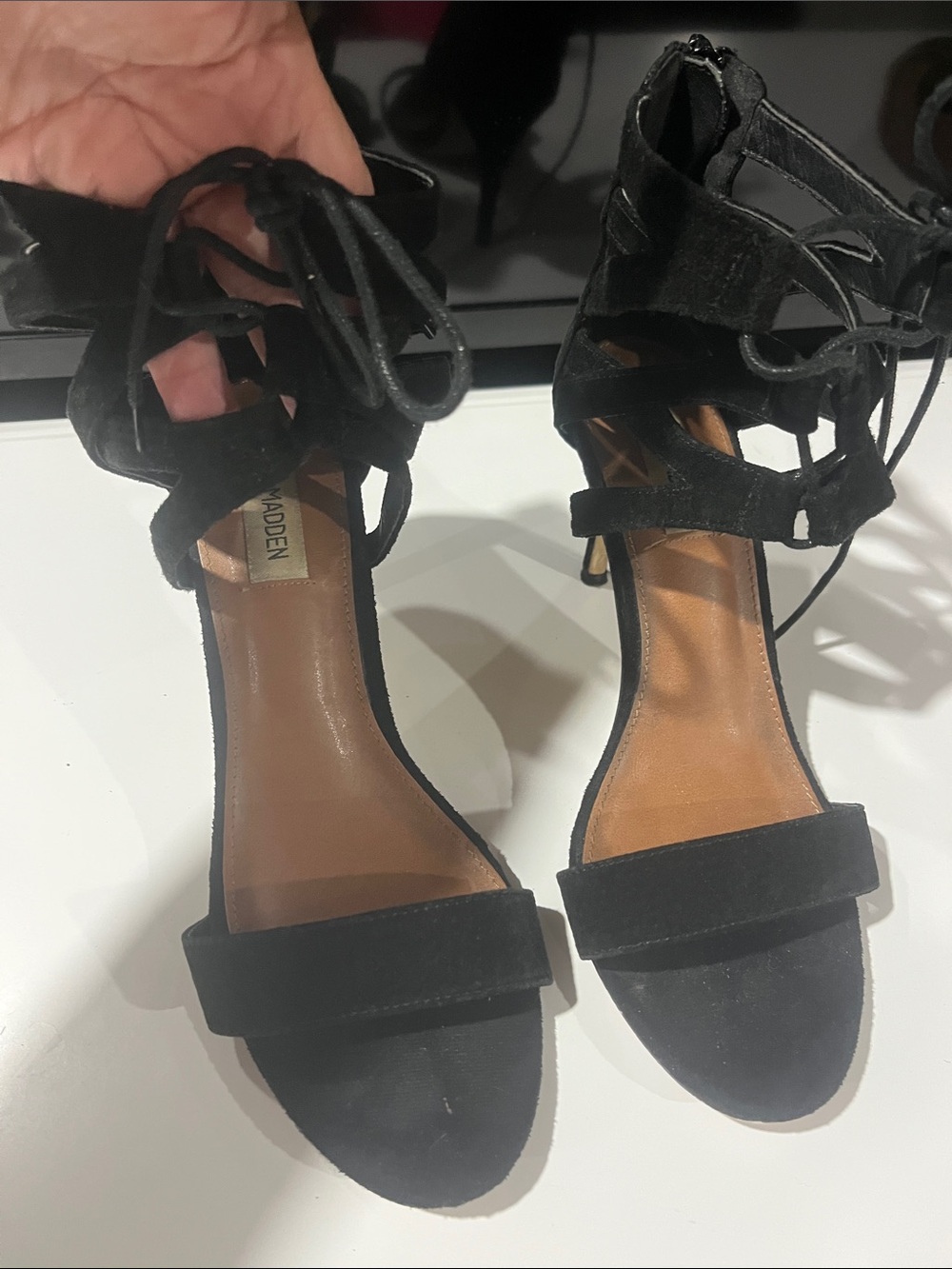 Steve Madden Black Suede Lace-Up High Heel Sandals
